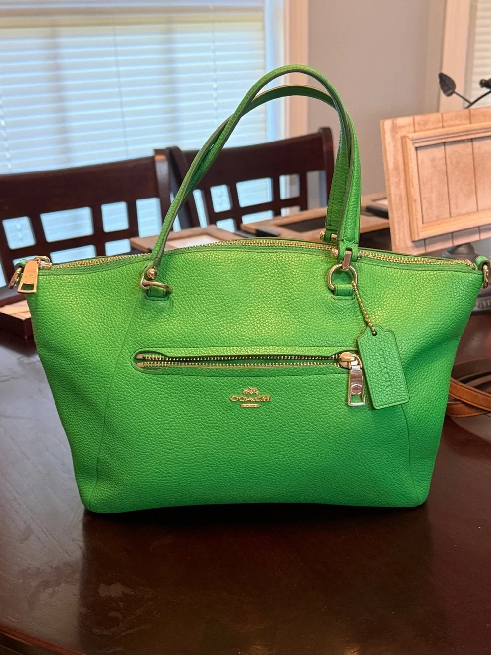 Coach Prairie Satchel Green Pebbled Leather Tote Shoulder Bag - Picture 8 of 9